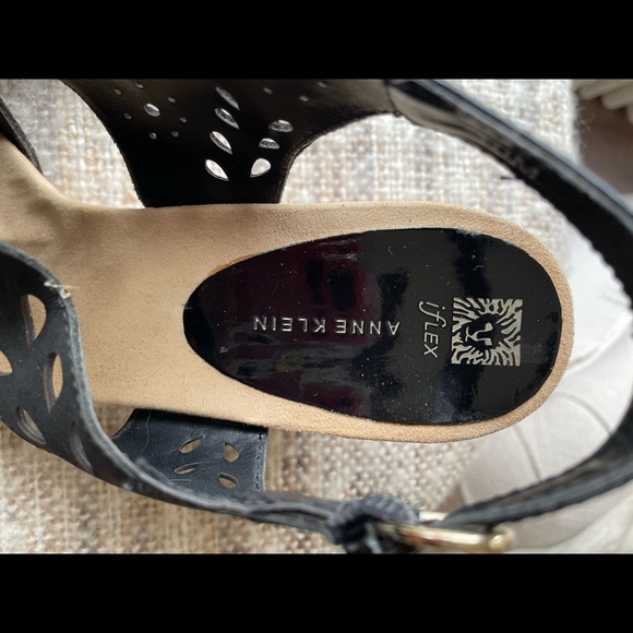 Anne Klein iflex Black Suede Perforated Wedge Sandal - Picture 7 of 8